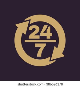 The 24 7 icon. Open and assistance, support symbol. Flat Vector illustration. Button