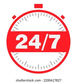 24 7. abierto las 24 horas del día y los 7 días de la semana iconos 24 7. Ilustración del vector