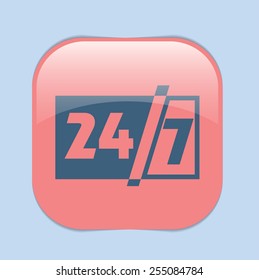 24 7 icon. open 24 hours a day and 7 days a week icons