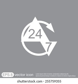 24 7 icon. open 24 hours a day and 7 days a week icons