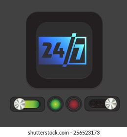 24 7 icon. open 24 hours a day and 7 days a week icons