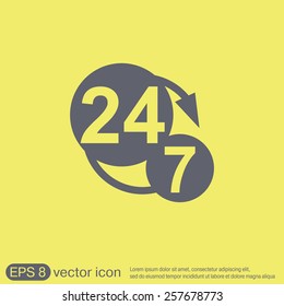 24 7 icon. open 24 hours a day and 7 days a week icons