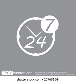 24 7 icon. open 24 hours a day and 7 days a week icons 24/7