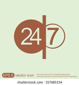 24 7 icon. open 24 hours a day and 7 days a week icons