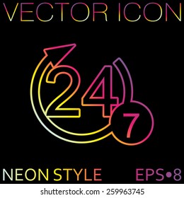 24 7 icon. open 24 hours a day and 7 days a week icons