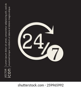 24 7 icon. open 24 hours a day and 7 days a week icons
