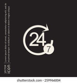 24 7 icon. open 24 hours a day and 7 days a week icons