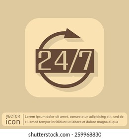 24 7 icon. open 24 hours a day and 7 days a week icons