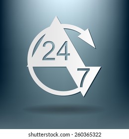 24 7 icon. open 24 hours a day and 7 days a week icons 24/7