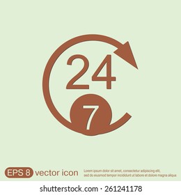 24 7 icon. open 24 hours a day and 7 days a week icons