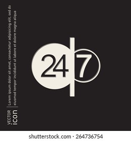 24 7 icon. open 24 hours a day and 7 days a week icons