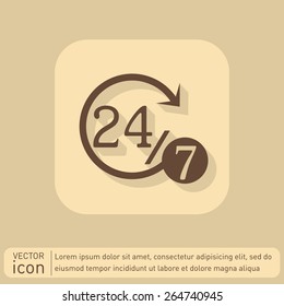24 7 icon. open 24 hours a day and 7 days a week icons