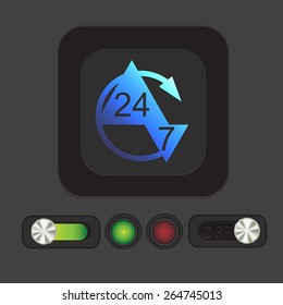 24 7 icon. open 24 hours a day and 7 days a week icons