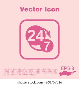 24 7 icon. open 24 hours a day and 7 days a week icons