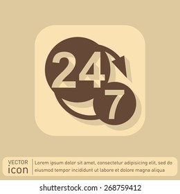 24 7 icon. open 24 hours a day and 7 days a week icons