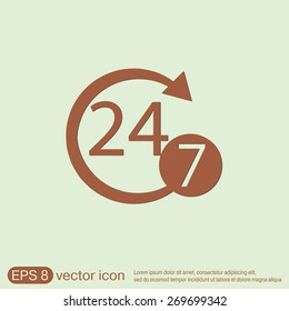 24 7 icon. open 24 hours a day and 7 days a week icons