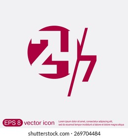 24 7 icon. open 24 hours a day and 7 days a week icons