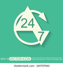 24 7 icon. open 24 hours a day and 7 days a week icons