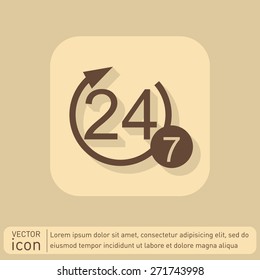 24 7 icon. open 24 hours a day and 7 days a week icons
