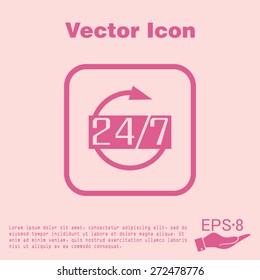 24 7 icon. open 24 hours a day and 7 days a week icons
