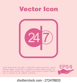 24 7 icon. open 24 hours a day and 7 days a week icons
