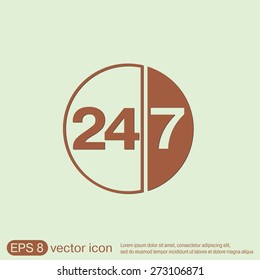 24 7 icon. open 24 hours a day and 7 days a week icons