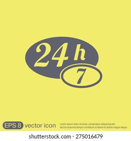 24 7 icon. open 24 hours a day and 7 days a week icons