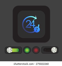 24 7 icon. open 24 hours a day and 7 days a week icons