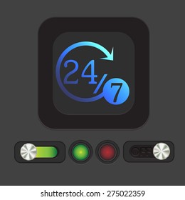 24 7 icon. open 24 hours a day and 7 days a week icons