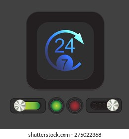 24 7 icon. open 24 hours a day and 7 days a week icons