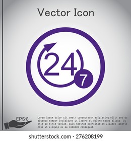 24 7 icon. open 24 hours a day and 7 days a week icons