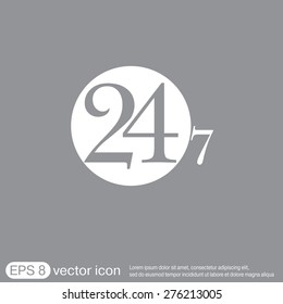 24 7 icon. open 24 hours a day and 7 days a week icons