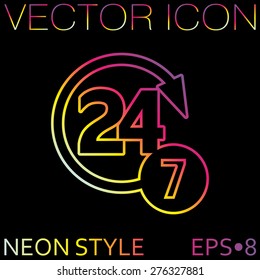 24 7 icon. open 24 hours a day and 7 days a week icons