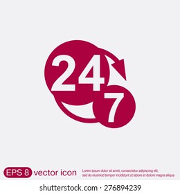 24 7 icon. open 24 hours a day and 7 days a week icons