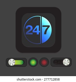 24 7 icon. open 24 hours a day and 7 days a week icons