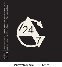 24 7 icon. open 24 hours a day and 7 days a week icons