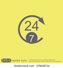 24 7 icon. open 24 hours a day and 7 days a week icons