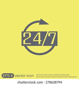 24 7 icon. open 24 hours a day and 7 days a week icons