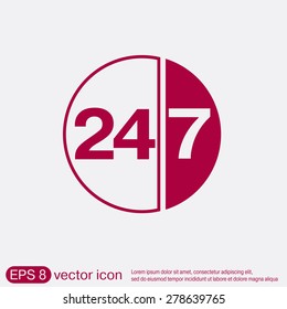 24 7 icon. open 24 hours a day and 7 days a week icons