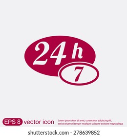 24 7 icon. open 24 hours a day and 7 days a week icons