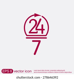24 7 icon. open 24 hours a day and 7 days a week icons