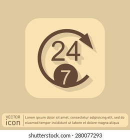 24 7 icon. open 24 hours a day and 7 days a week icons