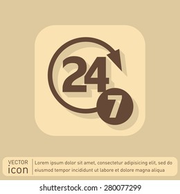 24 7 icon. open 24 hours a day and 7 days a week icons