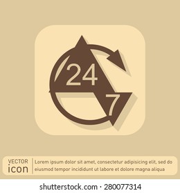 24 7 icon. open 24 hours a day and 7 days a week icons