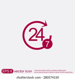 24 7 icon. open 24 hours a day and 7 days a week icons