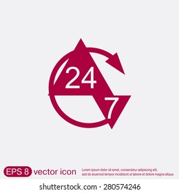 24 7 icon. open 24 hours a day and 7 days a week icons