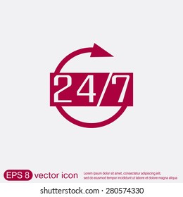 24 7 icon. open 24 hours a day and 7 days a week icons
