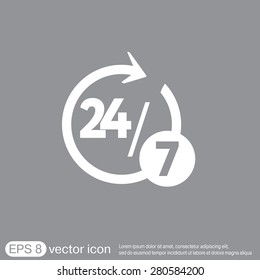 24 7 icon. open 24 hours a day and 7 days a week icons