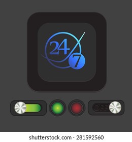 24 7 icon. open 24 hours a day and 7 days a week icons