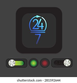 24 7 icon. open 24 hours a day and 7 days a week icons